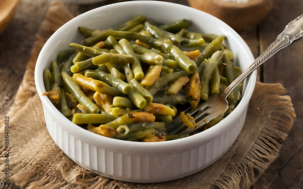 Capture the essence of Green Bean Casserole in a mouthwatering food photography shot Generative AI Capture the essence of Green Bean Casserole in a mouthwatering food photography shot Generative AI