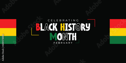 Black history month tricolor flag and black abstract background social media banner design Vector photo