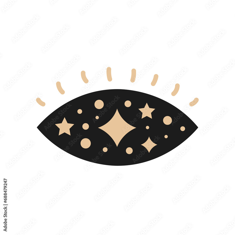 Mystical eye with stars. Hand drawn magical oracle symbol with sparkles. Esoteric, oocult sign. Vector illustration on white background. Mystical eye with stars. Hand drawn magical oracle symbol with sparkles. Esoteric, oocult sign. Vector illustration on white background.