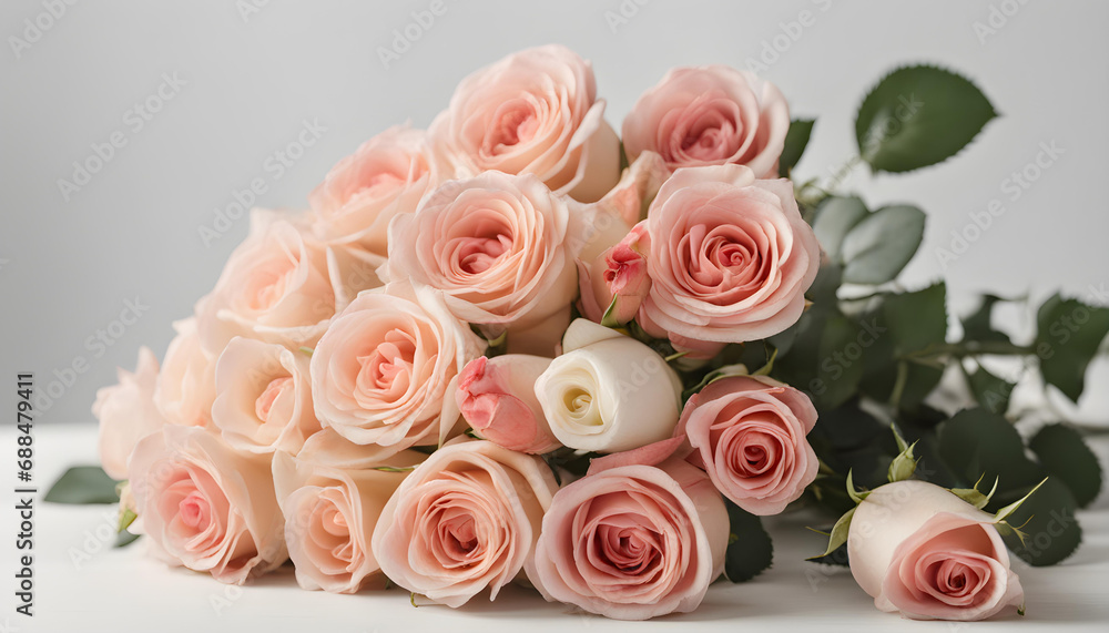 Beautiful rose bouquet on white table