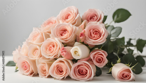 Beautiful rose bouquet on white table © Iqra