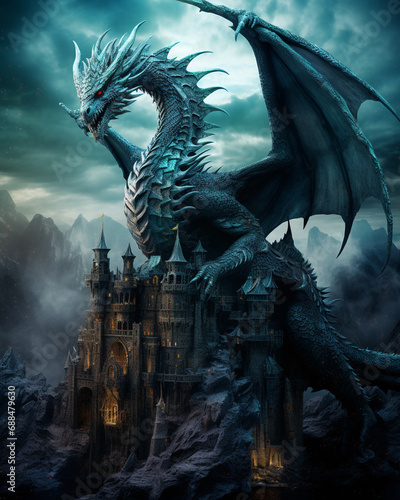 Gorgeous fantasy dragon in dragon land
