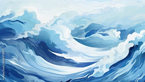Abstract blue wavy ocean watercolor background. © Simon
