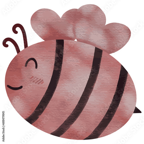 Cute bee cartoon watercolor style for Valentine's day,vector illustration.