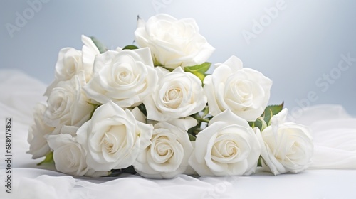 White roses bouquet on white background with soft focus.