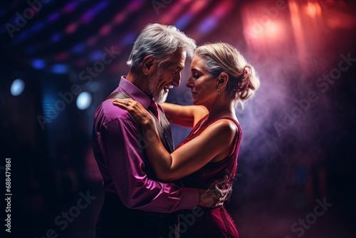 An aged couple in love dances a slow dance. Passionate dance