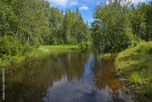 Landscape in public park at the river Skellefteälven in Skelleftea, Sweden, Europe
