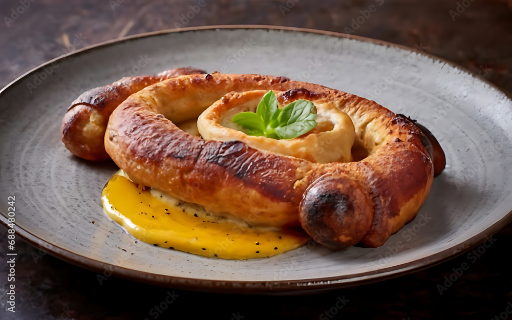 Capture the essence of Toad in the Hole in a mouthwatering food photography shot Generative AI Capture the essence of Toad in the Hole in a mouthwatering food photography shot Generative AI