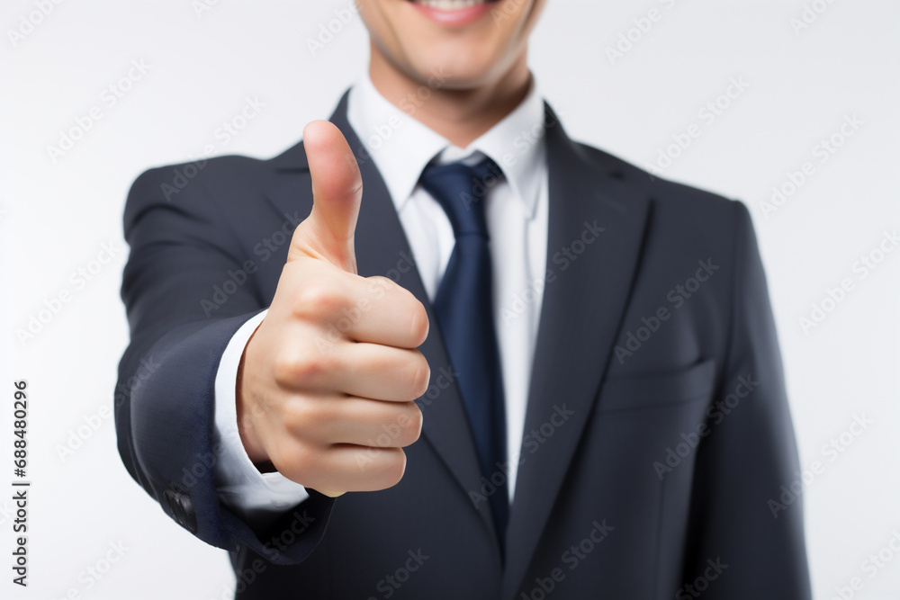 Businessman showing thumbs up sign, isolated on white background. Success concept Businessman showing thumbs up sign, isolated on white background. Success concept