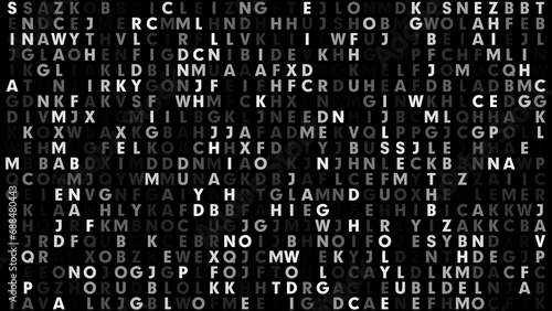 Characters in random letters pattern on black background stylish typography texture for creative communication and abstract text composition