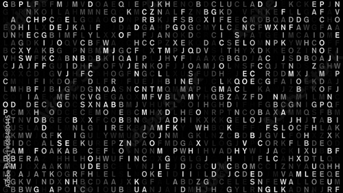 Letters pattern on black background random communication of letters texture, abstract text, and creative chaos in artistic composition of encrypted typography texture photo