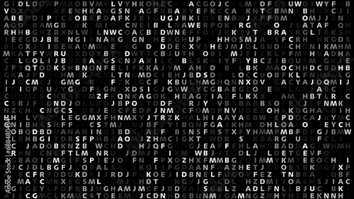 Texture of letters on black abstract communication in alphabet background with random characters and unpredictable patterns
