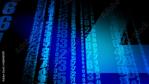 Data science counting numerical data and crunching numbers through algorithmic analysis for data processing and information design on blue background