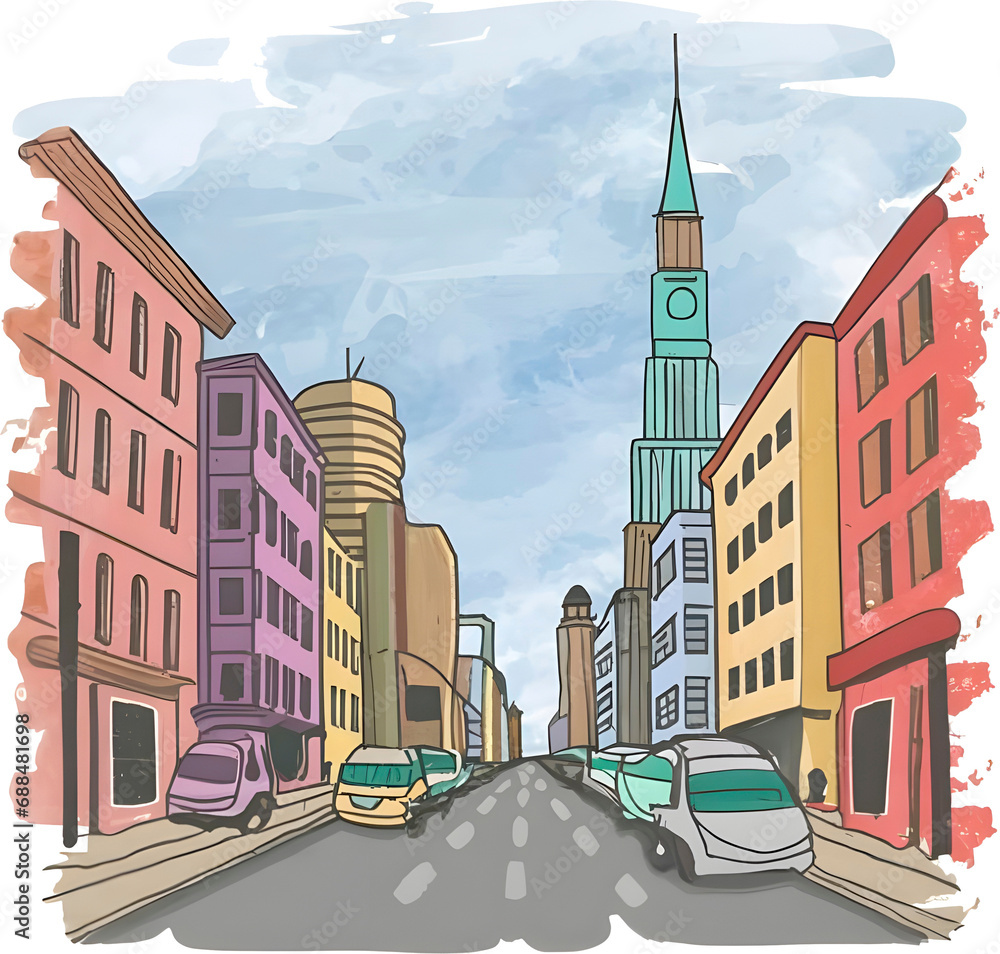 Naklejka premium painting of street on transparent background