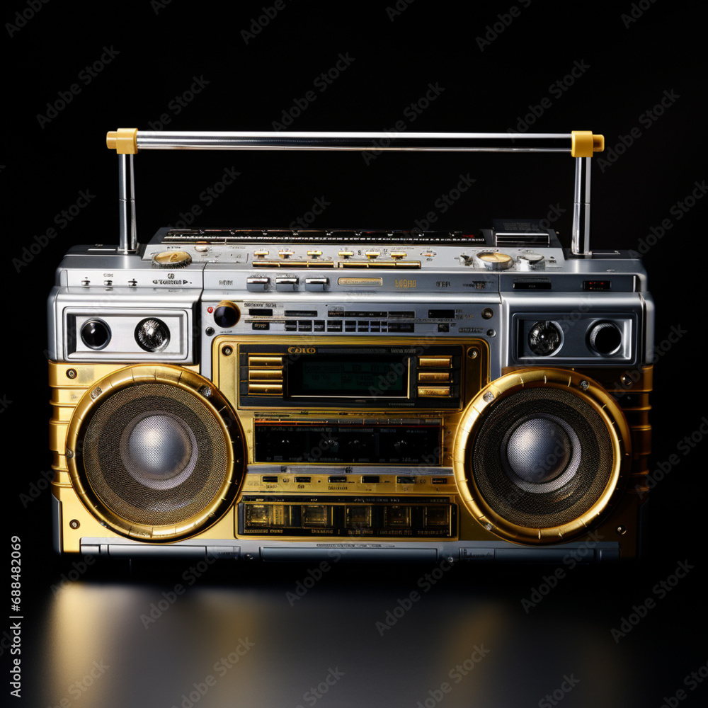retro boombox with speakers on a black background retro boombox with speakers on a black background