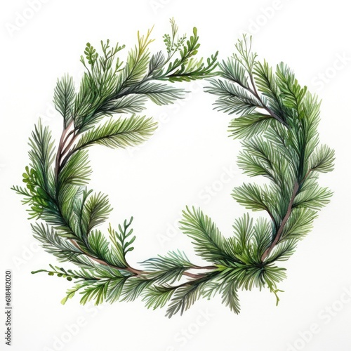 watercolor Christmas wreath on white background. ai generated