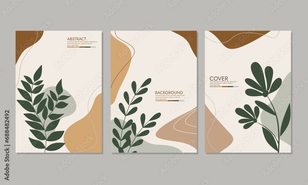 Botanical cover background vector set. for poster, brochure, book cover, flyer, catalog, notebook, vertical background.