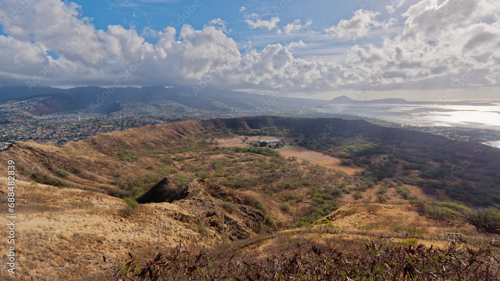 View of the Diamond Head Crater from the Diamond Head hike, Oahu, Hawaii
