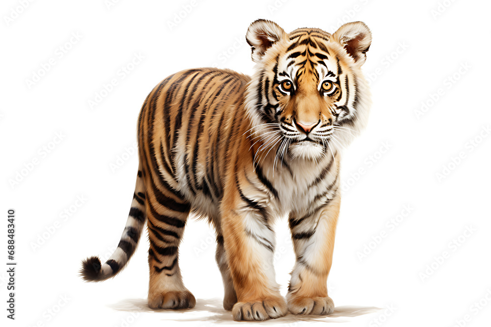 Obraz premium Tiger, isolated on white background. Tiger is staring at prey.