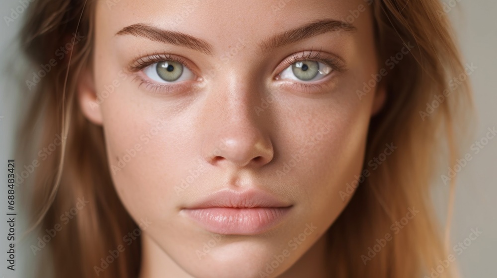 A gaze filled with confidence and beauty in a European woman's portrait. A gaze filled with confidence and beauty in a European woman's portrait.