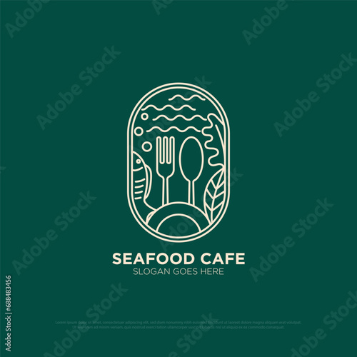 seafood restaurant logo design with geometric outline style, best for food and beverages logo brand template, premium vector