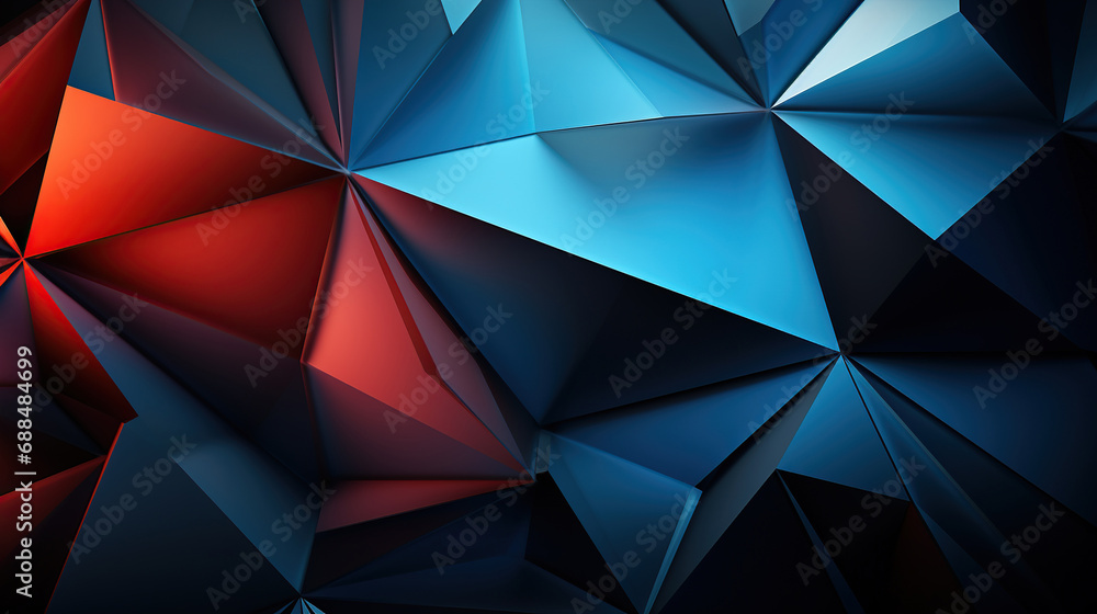 3d illustration of abstract geometric polygonal background with blue and red color. 3d illustration of abstract geometric polygonal background with blue and red color.