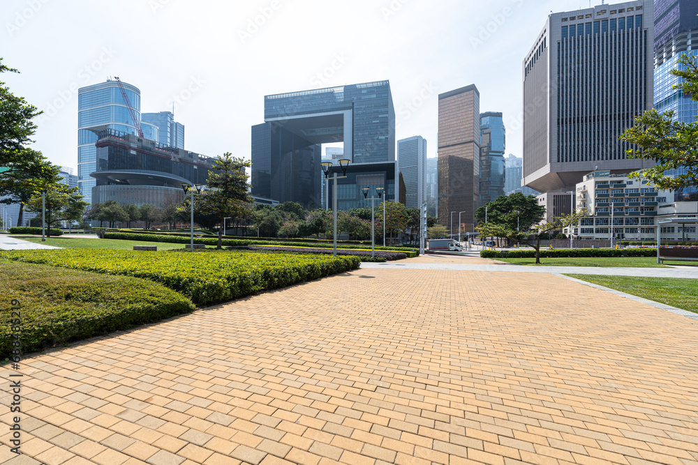 hong kong city skyline with empty square