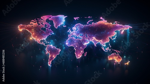 World map in space neon photo