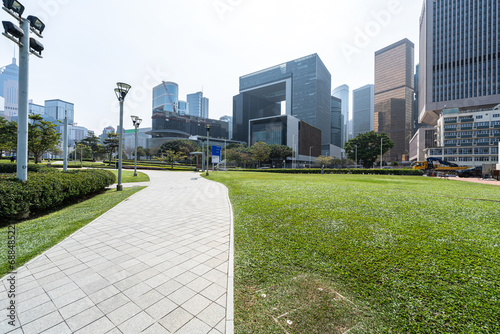 hong kong city skyline with empty square