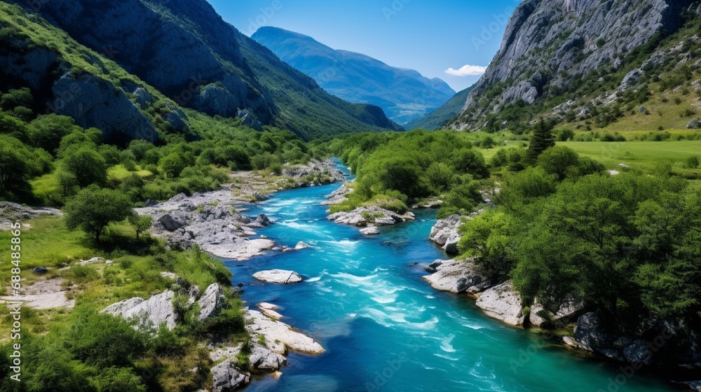 Fototapeta premium river in Montenegro. Its source is within steep pocket valley undre the mountain Vojnik.