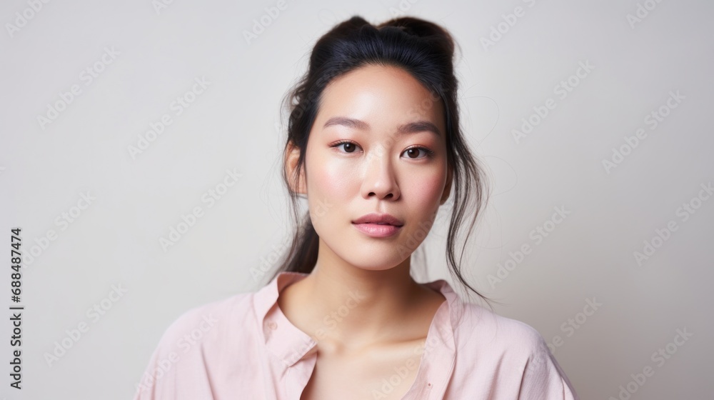 Imperfect skin adds depth and character to the closeup portrait of an Asian woman. Imperfect skin adds depth and character to the closeup portrait of an Asian woman.