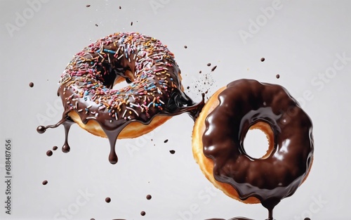 Sweet chocolate donut on light studio background