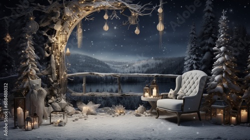 Evoke the spirit of winter with our holiday-themed setup. Customize your winter wonderland with the spacious copy area.