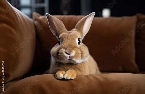 A rabbit sitting on the sofa