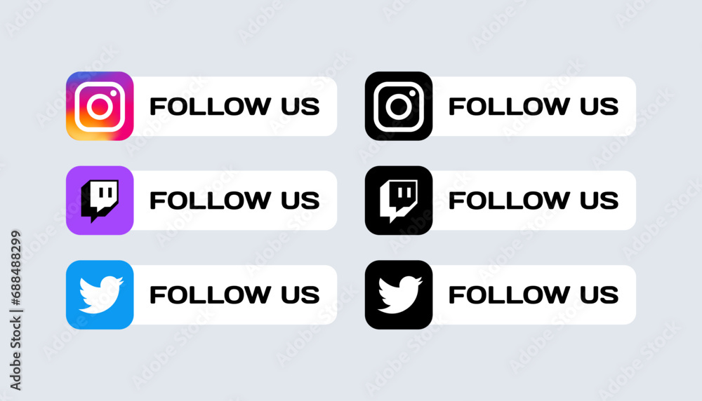 Social media follow us icons. Isolated follow us logos. Instagram