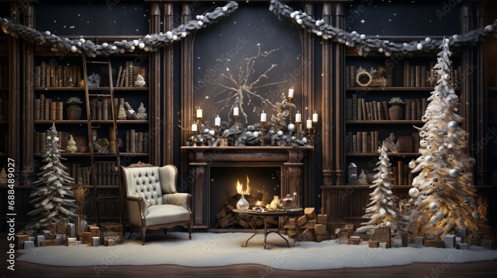 Evoke the spirit of winter with our holiday-themed setup. Customize your winter wonderland with the spacious copy area.