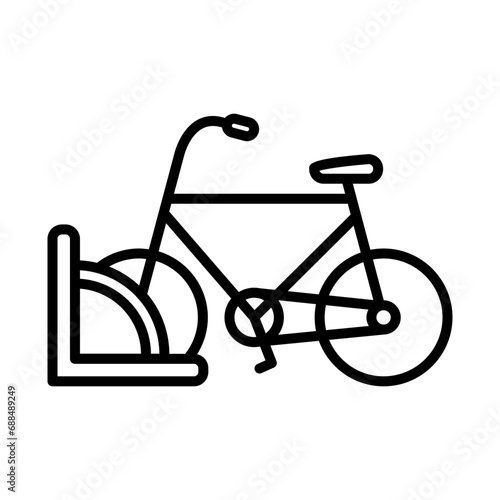 The bicycle is parked. Bicycle icon
