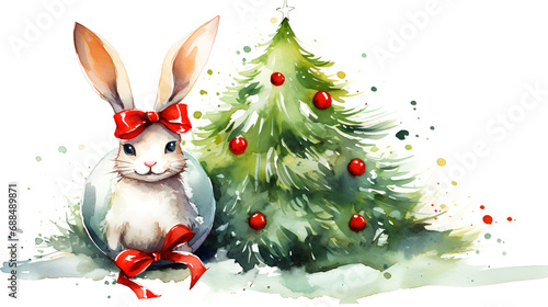 Festive Fluff and Furry Friends: Bunny Adventures in a Winter Wonderland Poster Delight background ai generated photo