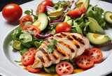 Delicious Chicken Fillet with Green Salad and Avocado on the Table