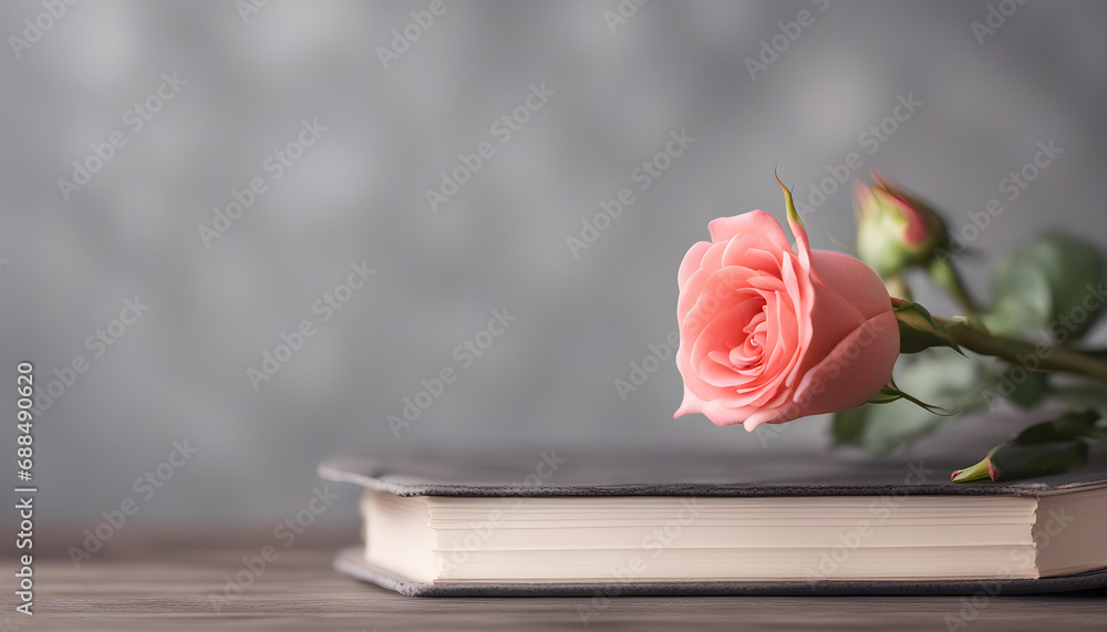 blurred of rose flower on books with gray background blurred of rose flower on books with gray background