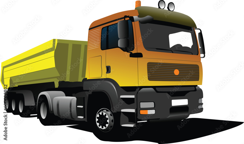 Yellow truck on the road. Vector illustration
