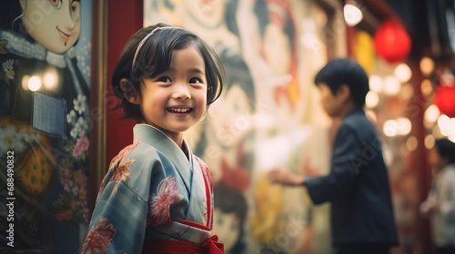 A Young Girl in a Kimono Admiring a Masterpiece