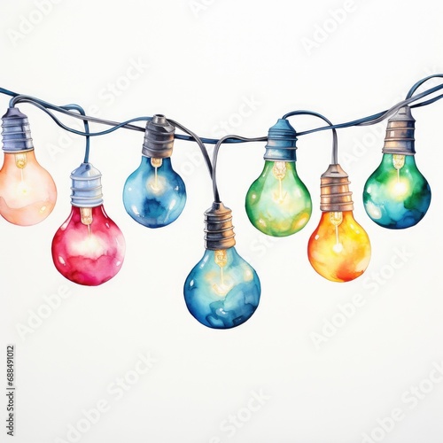 watercolor hand drawn Christmas lights . ai generated