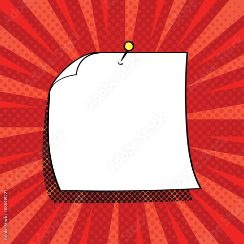 Pinned note paper for messages with a copy space. Pop art vintage vector illustration
