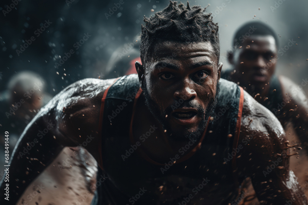 Athletes in action on a silver background, portraying strength, endurance, and a competitive spirit. Generative Ai. Athletes in action on a silver background, portraying strength, endurance, and a competitive spirit. Generative Ai.