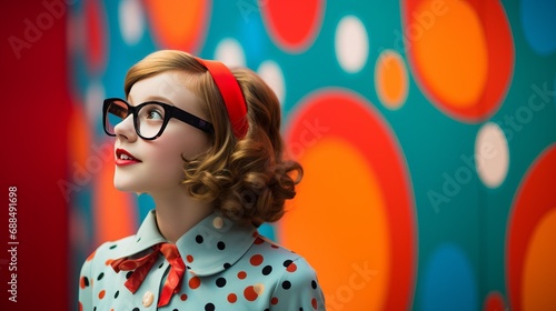 Woman in Stylish Glasses and Polka Dot Shirt