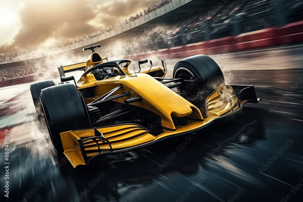 A high-speed race car zooming around the track, symbolizing the excitement and precision of motorsports. Generative Ai. A high-speed race car zooming around the track, symbolizing the excitement and precision of motorsports. Generative Ai.