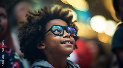 Young Boy with Glasses Gazing at the Sky