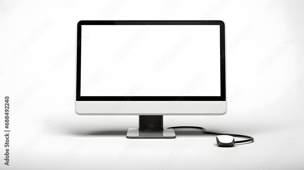 Blank white display screen mockup. Modern monitor template with Copy space. Isolated on solid background.