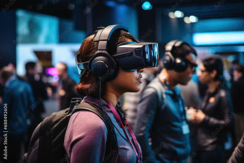 Scenes from a bustling technology expo, portraying the excitement and innovation in the world of tech and gadgets. Generative Ai. Scenes from a bustling technology expo, portraying the excitement and innovation in the world of tech and gadgets. Generative Ai.